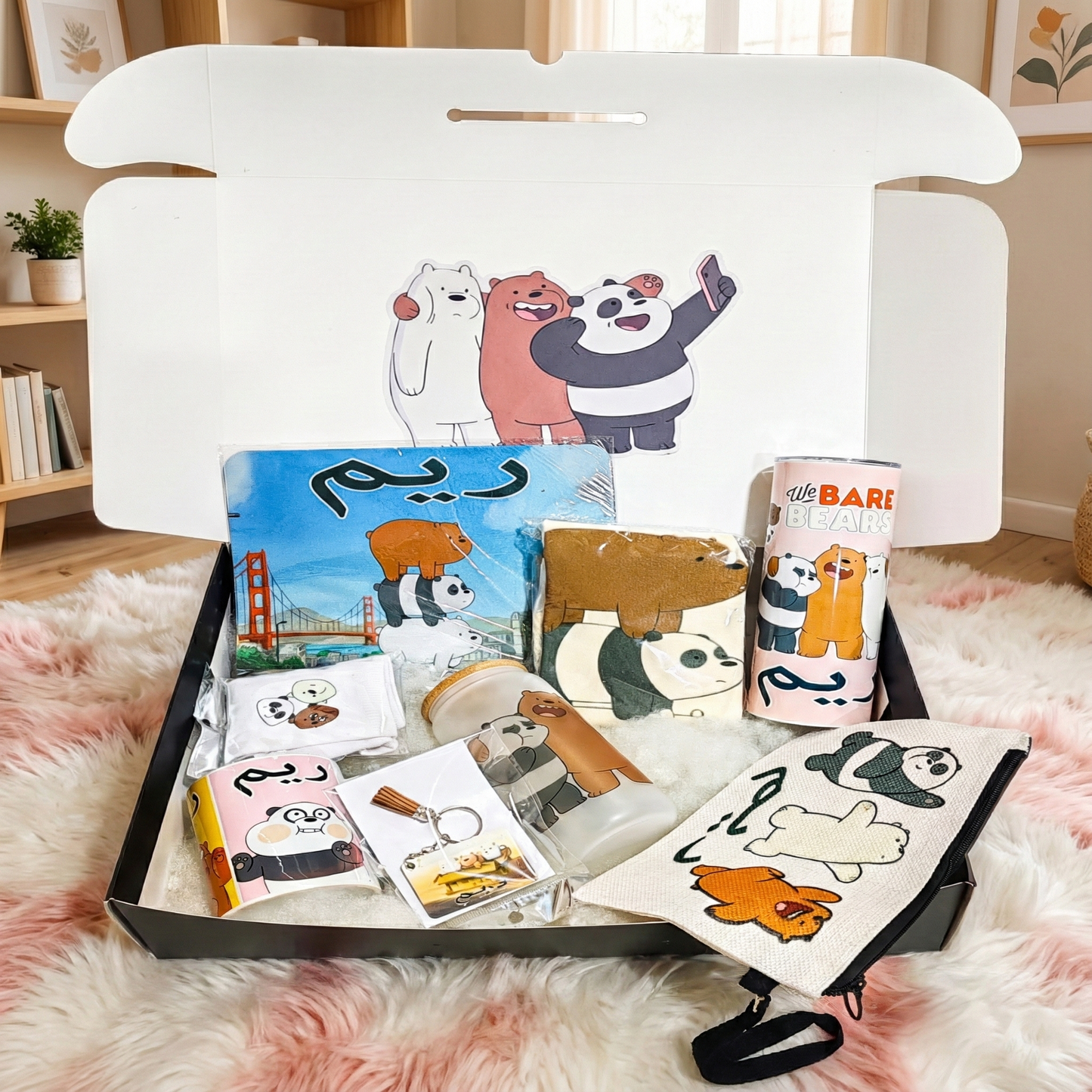 We Bare Bears Stack Box – Custom Name | Includes Mouse Pad, Tote Bag, Pouch &amp; Drinkware Set &amp; More