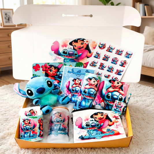 Lilo & Stitch 'Ohana Box – | Custom Name | Includes Plush, Tote Bag, Pouch & Drinkware Set & More