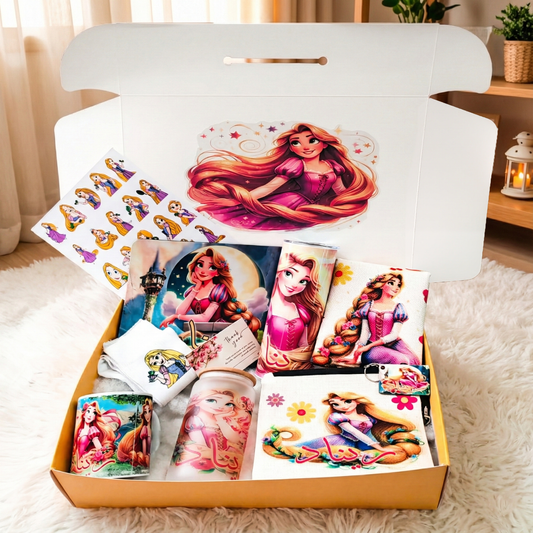 Rapunzel Golden Glow Box – Custom Name | Includes Mouse Pad, Tote Bag, Pouch & Drinkware Set & More