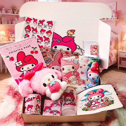 My Melody Strawberry Love Box – Custom Name | Includes Plush, Coloring Book, Mouse Pad & Drinkware Set & More