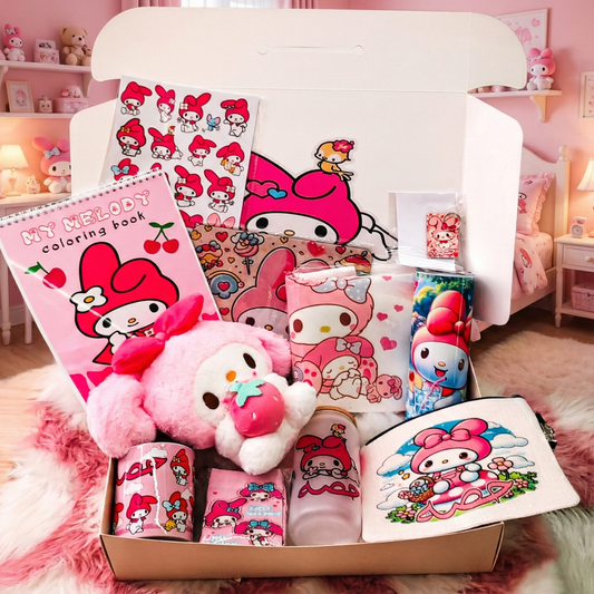 My Melody Strawberry Love Box – Custom Name | Includes Plush, Coloring Book, Mouse Pad & Drinkware Set & More