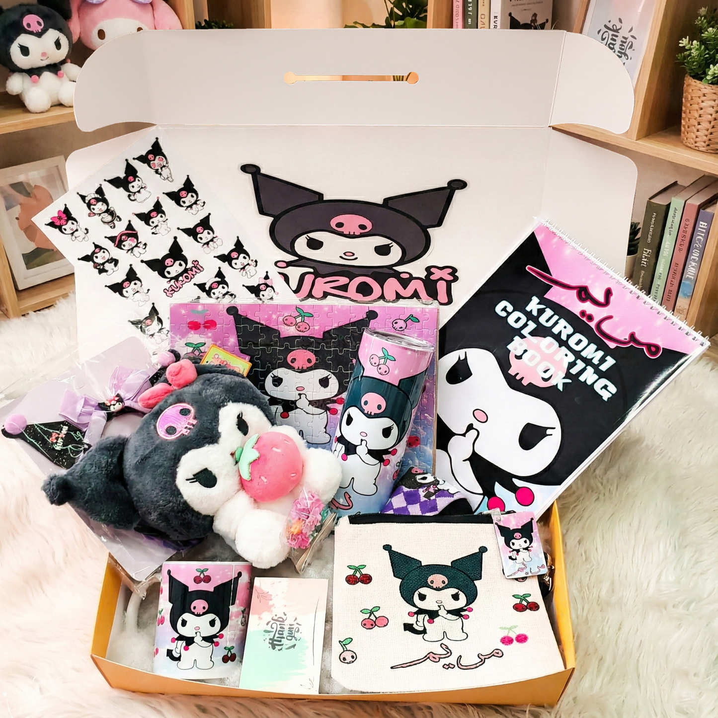 Kuromi Cheeky Chic Box – Custom Name | Includes Plush, Puzzle, Coloring Book & Drinkware Set & More