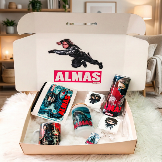 Winter Soldier Bucky Barnes Box – Custom Name | Includes Drinkware Trio, Pouch & More