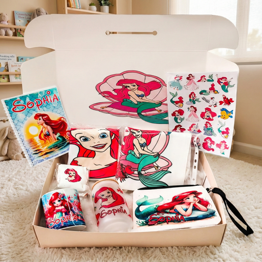 Ariel Under the Sea Box – Custom Name | Includes Notebook, Tote Bag, Pouch & Drinkware Set & More
