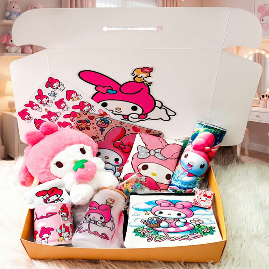 My Melody Sweetheart Box – Custom Name | Includes Plush, Tote Bag, Pouch & Drinkware Set & More