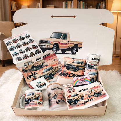 Land Cruiser Desert Pickup Box – Custom Name | Includes Mouse Pad, Tumbler, Mug, Pouch & More