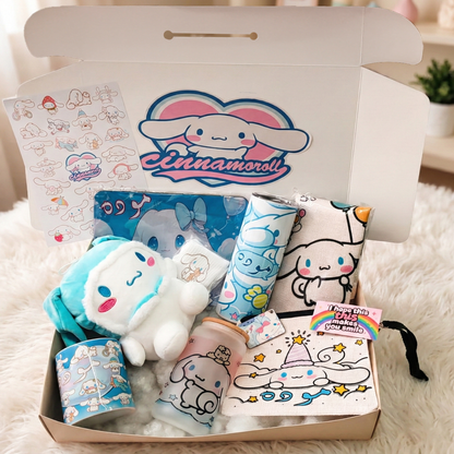 Cinnamoroll Fluffy Dream Box – Custom Name | Includes Plush, Tote Bag, Pouch & Drinkware Set & More