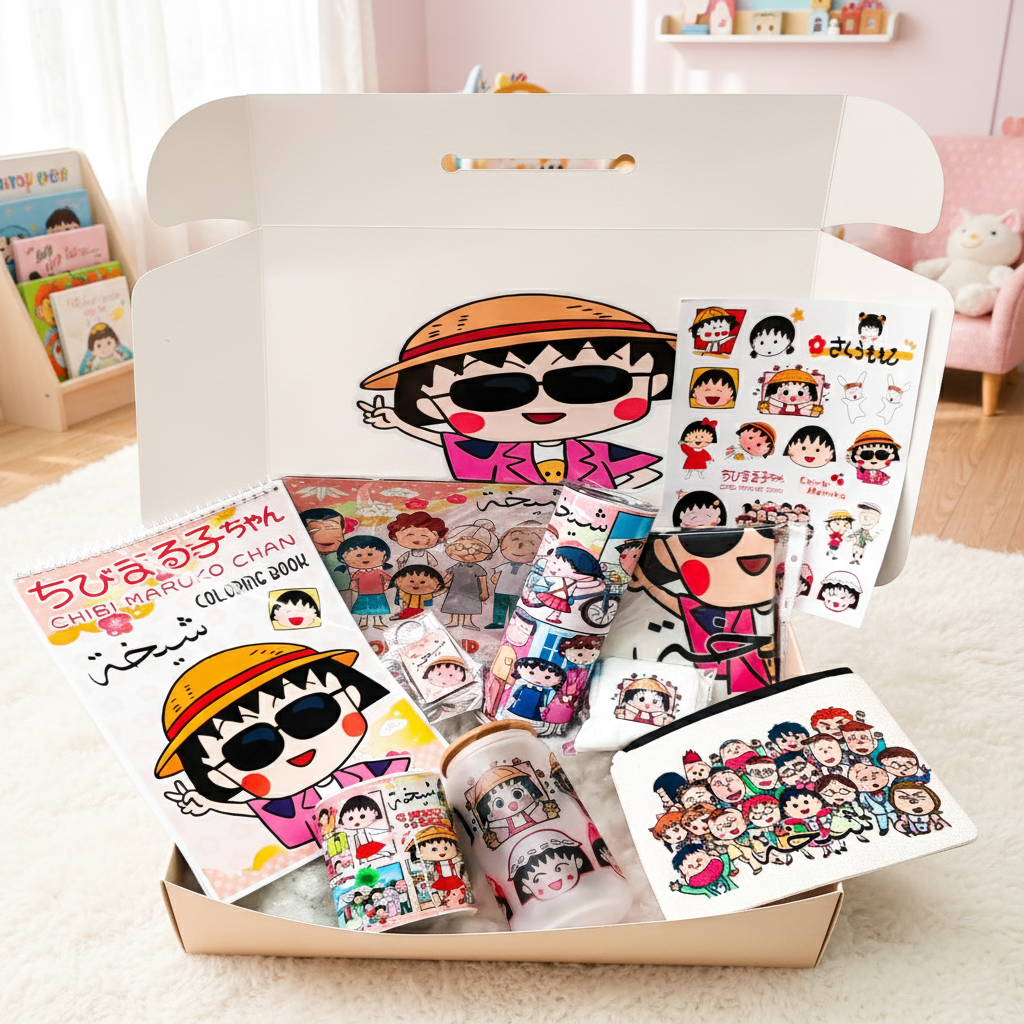 Chibi Maruko-chan Activity Box – Custom Name | Includes Coloring Book, Drinkware Set & More