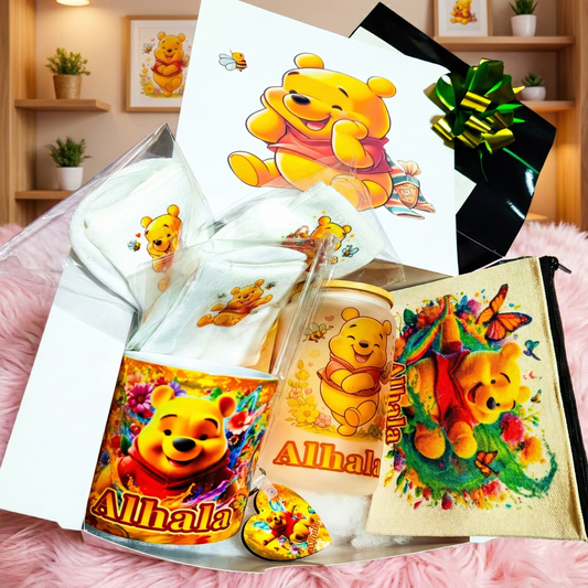 Winnie the Pooh Honey Box – Custom Name | Includes Pouch, Socks, Drinkware Set & More