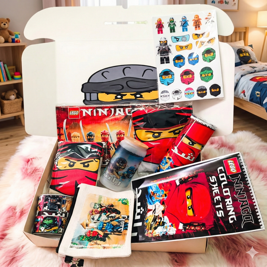 Ninjago Masters Box – Custom Name | Includes Coloring Book, Tote Bag, Pouch & Drinkware Set & More