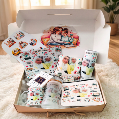 Custom Photo Best Friends & Mother-Daughter Box – Custom Text | Includes Drinkware, Mouse Pad & More