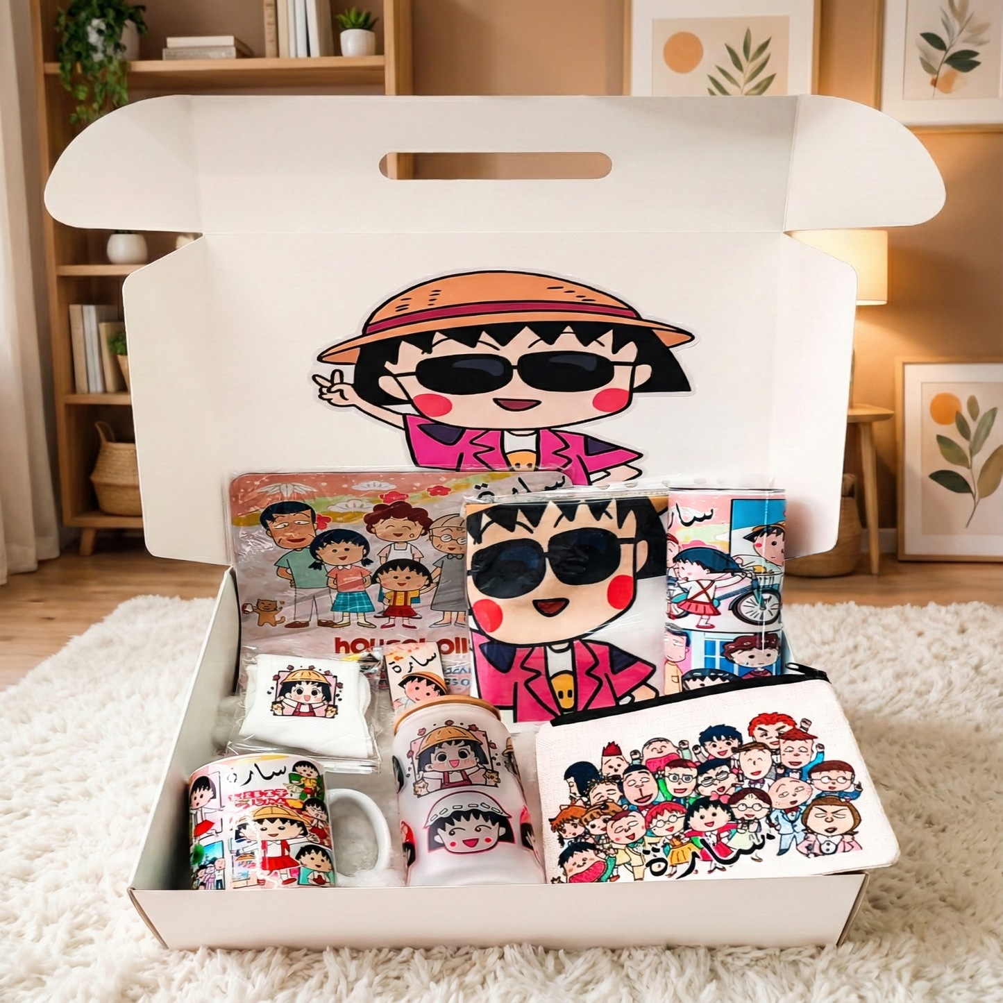 Chibi Maruko-chan Retro Anime Box – Custom Name | Includes Mouse Pad, Drinkware Set & More