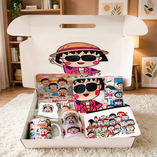 Chibi Maruko-chan Retro Anime Box – Custom Name | Includes Mouse Pad, Drinkware Set & More
