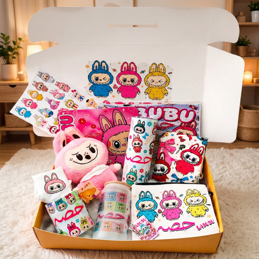 Labubu Monster Mania Box – Custom Name | Includes Plush, Tote Bag, Puzzle & Drinkware Set & More