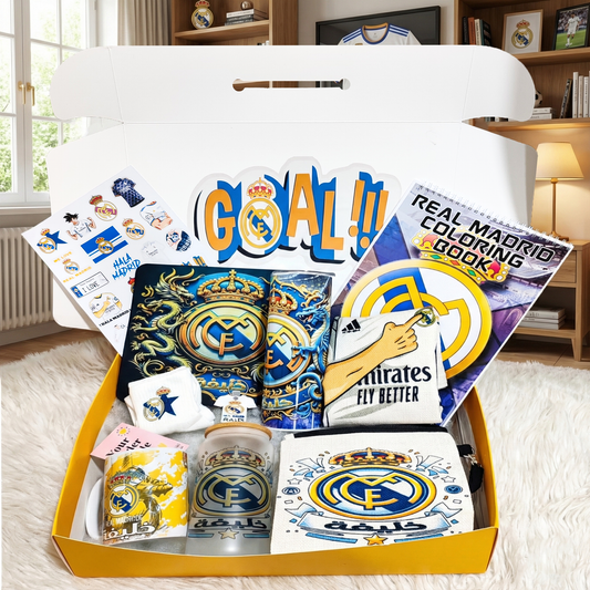 Real Madrid FC Victory Box – Custom Name | Includes Coloring Book, Tumbler, Mug, Pouch & More