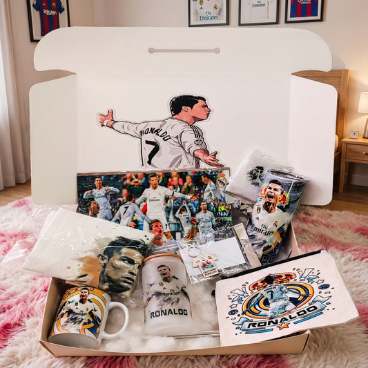 Cristiano Ronaldo Legacy Box – Custom Name | Includes Jigsaw Puzzle, Tumbler, Mug, Pouch & More