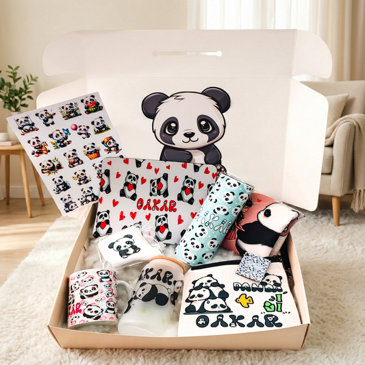 Kawaii Panda Love Box – Custom Name | Includes Stickers, Drinkware, Pouch Set & More