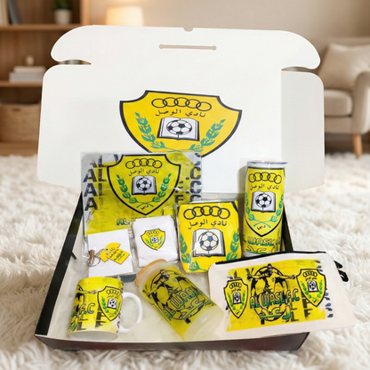 Al Wasl FC Yellow Storm Box – Custom Name | Includes Tumbler, Mug, Pouch, Placemat & More