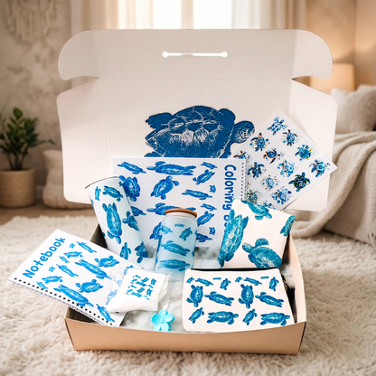Blue Sea Turtle Ocean Box – Custom Name | Includes Notebook, Drinkware, Pouch Set & More