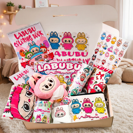 Labubu Ultimate Fan Box – Custom Name | Includes Plush, Coloring Book, Puzzle & Drinkware Set & More