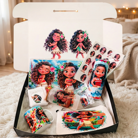 Moana Chibi Adventure Box – Custom Name | Includes Puzzle, Pouch, Socks & Drinkware Set & More