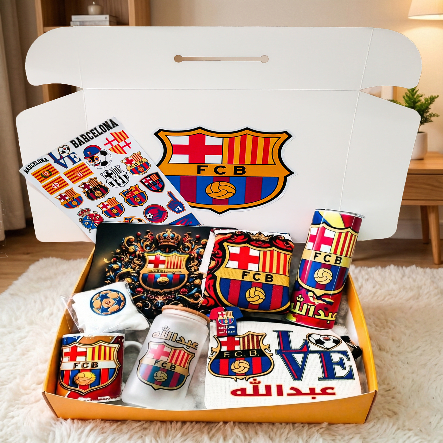 Barça Fanatic Box – Custom Name | Includes Tote Bag, Pouch, Mouse Pad & Drinkware Set & More