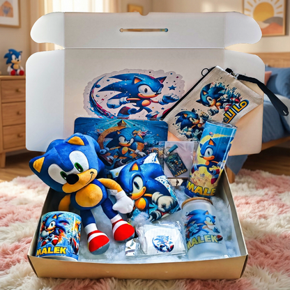 Sonic the Hedgehog Speed Box – Custom Name | Includes Plush, Mouse Pad, Pouch & Drinkware Set & More