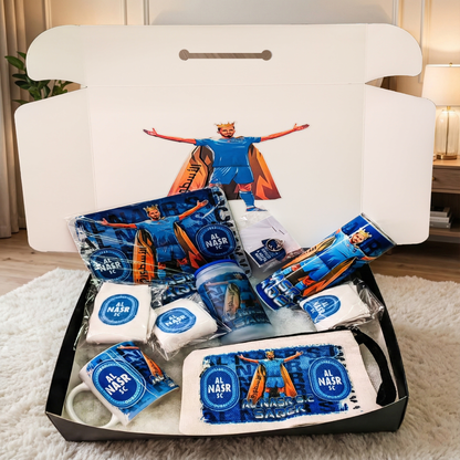 Al Nasr SC Dubai Fan Box – Custom Name | Includes Tumbler, Mug, Mouse Pad, Pouch & More