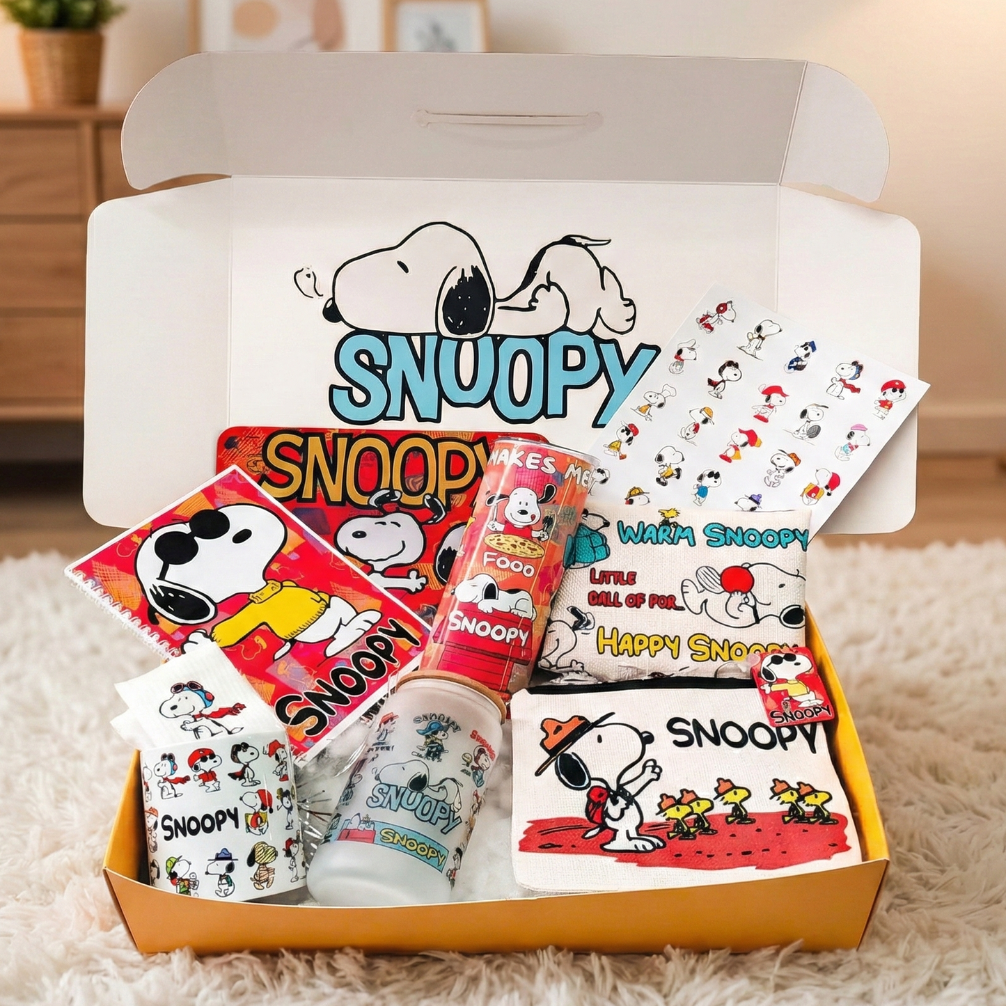Snoopy Character Box – Custom Name | Includes Tumbler, Mug, Pouch, Stickers & More