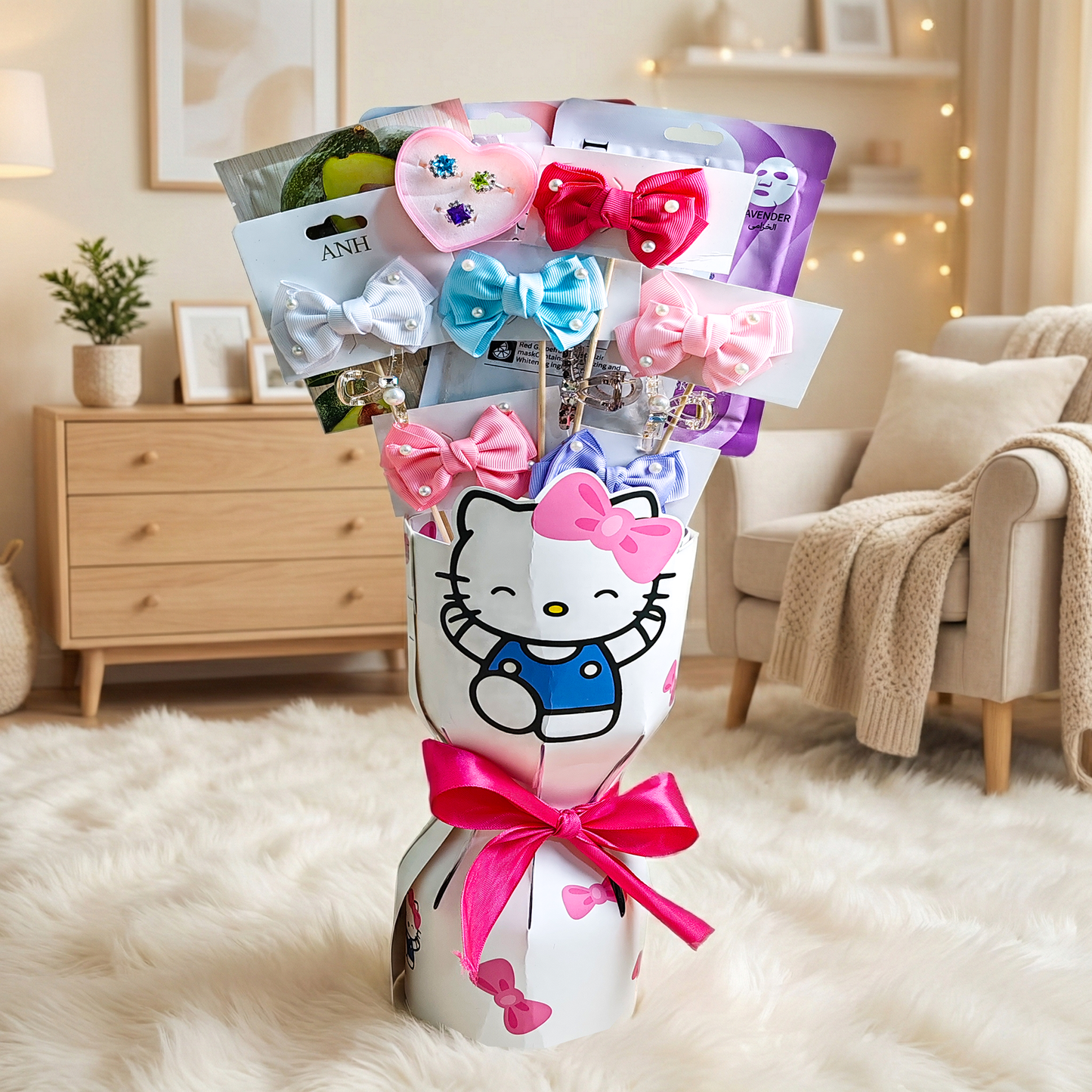 Hello Kitty Beauty & Care Bouquet – Includes Hair Accessories, Skincare & Jewelry
