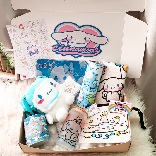 Cinnamoroll Fluffy Dream Box – Custom Name | Includes Plush, Tote Bag, Pouch & Drinkware Set & More