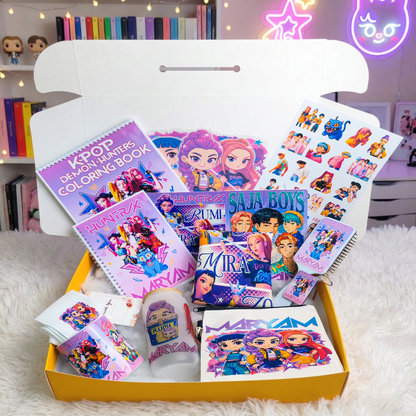 K-Pop Demon Hunters Ultimate Fan Box – Custom Name | Includes Coloring Book, Puzzle, Hairbrush & More