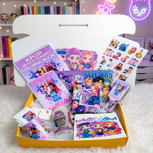 K-Pop Demon Hunters Ultimate Fan Box – Custom Name | Includes Coloring Book, Puzzle, Hairbrush & More