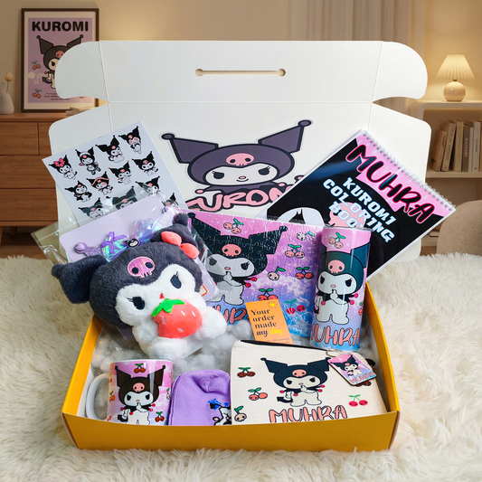 Kuromi Cheeky Chic Box – Custom Name | Includes Plush, Puzzle, Coloring Book & Drinkware Set & More