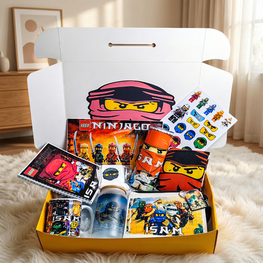Lego Ninjago Spinjitzu Master Box – Custom Name | Includes Puzzle, Notebook, Drinkware Set & More