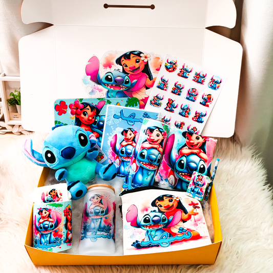 Lilo & Stitch 'Ohana Box – | Custom Name | Includes Plush, Tote Bag, Pouch & Drinkware Set & More