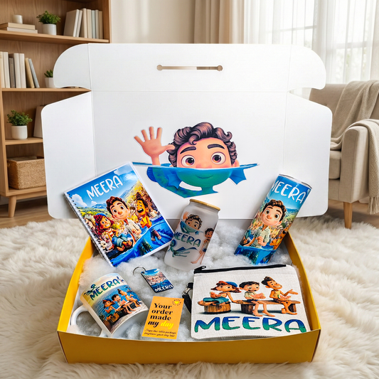 Luca Summer Friendship Box – Custom Name | Includes Notebook, Drinkware Set, Pouch & More