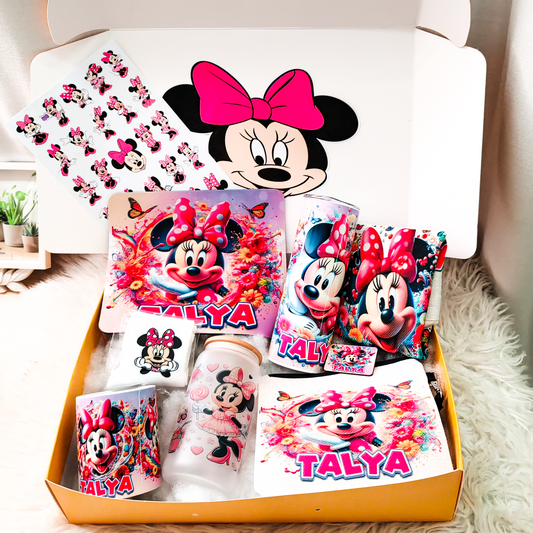 Minnie Mouse Bow-tique Box – Custom Name | Includes Tote Bag, Pouch, Mouse Pad & Drinkware Set & More