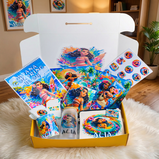 Moana Wayfinder Box – Custom Name | Includes Coloring Book, Puzzle, Tote Bag & Drinkware Set & More
