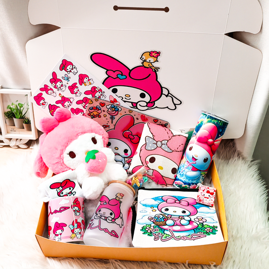 My Melody Sweetheart Box – Custom Name | Includes Plush, Tote Bag, Pouch & Drinkware Set & More
