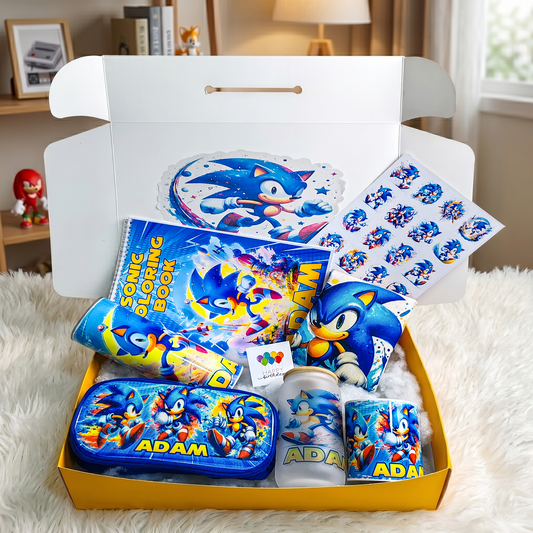 Sonic The Hedgehog Ultimate Fan Box – Custom Name | Includes Coloring Book, Pencil Case, Drinkware & More