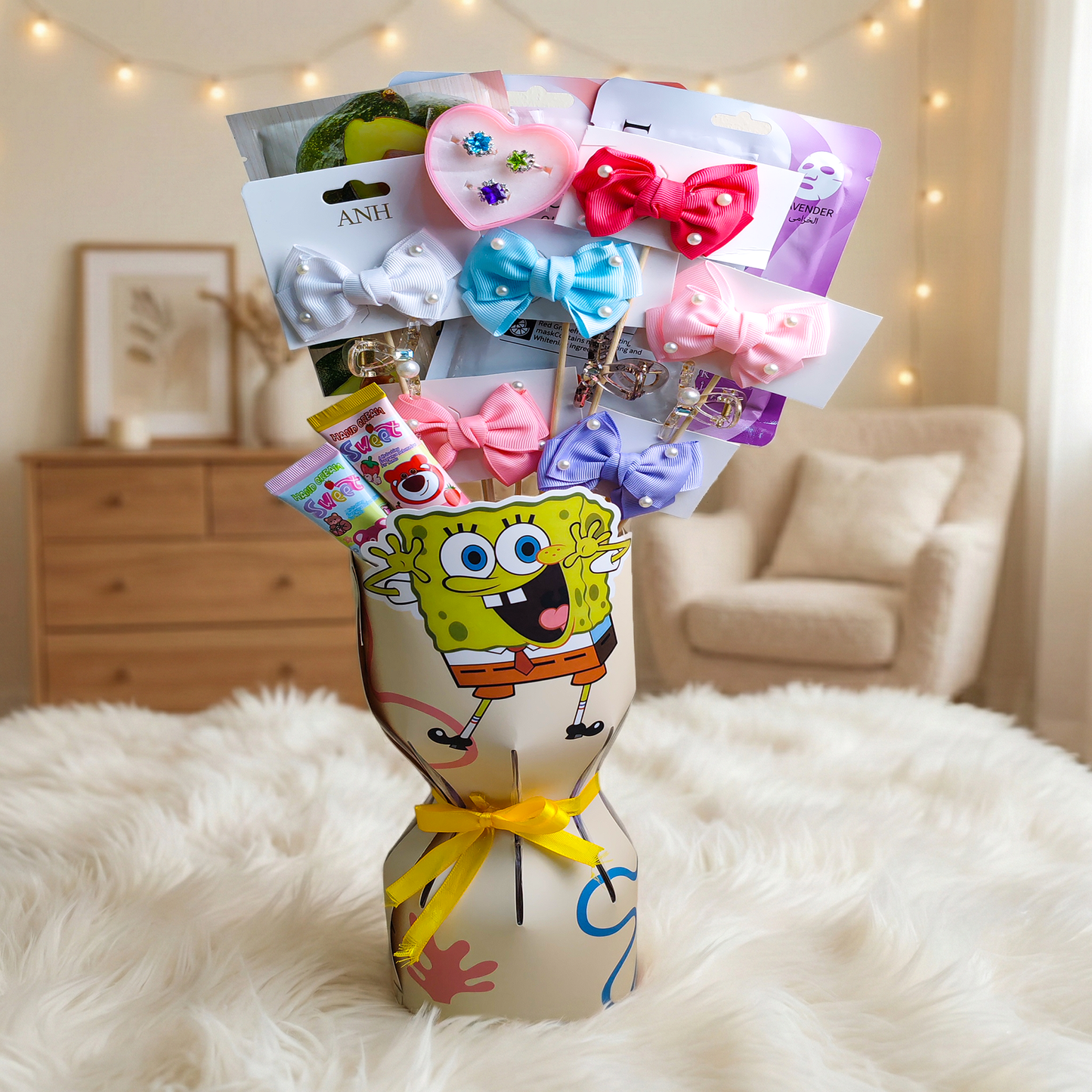 SpongeBob Beauty & Care Bouquet – Includes Hand Cream, Hair Accessories, Skincare & Jewelry